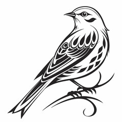Fototapeta premium Stylized black and white bird perched on a branch with ornate details