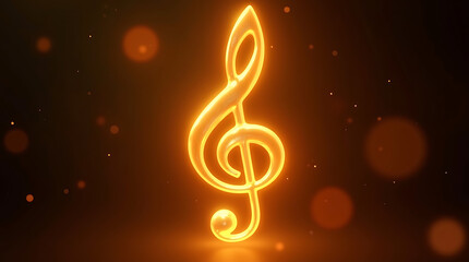 Obraz premium Glowing Golden Treble Clef Symbol with Bokeh Lights and Sparkles on Dark Background music