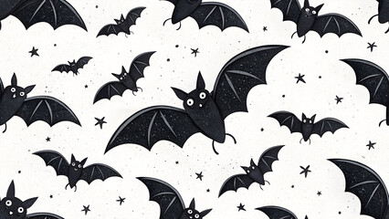Halloween bats pattern black and white spooky cute bat background halloween themed design seamless pattern