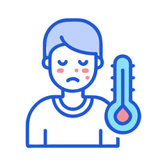 Sick person with fever holding thermometer vector illustration