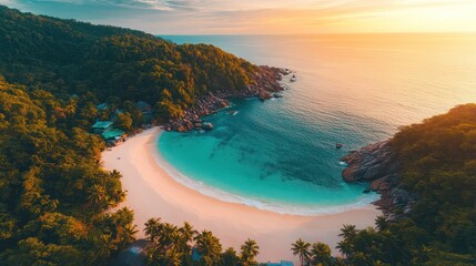Fototapeta premium Tropical beach sunrise aerial view