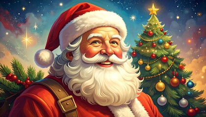 Santa Claus portrait with Christmas tree