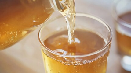 Fresh kombucha being poured into glass