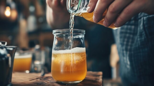 Professional image of golden beer being poured into a glass with foam showcasing craft beverage bar scene celebration and social drinking in a modern setting