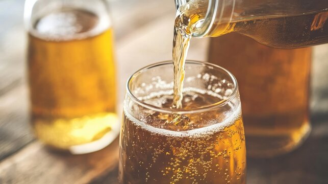 Professional image of beer being poured into a glass showcasing golden color bubbles carbonation and refreshing appeal for beverage and drink industry