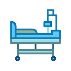 Iconic hospital bed illustration with IV stand and wheels