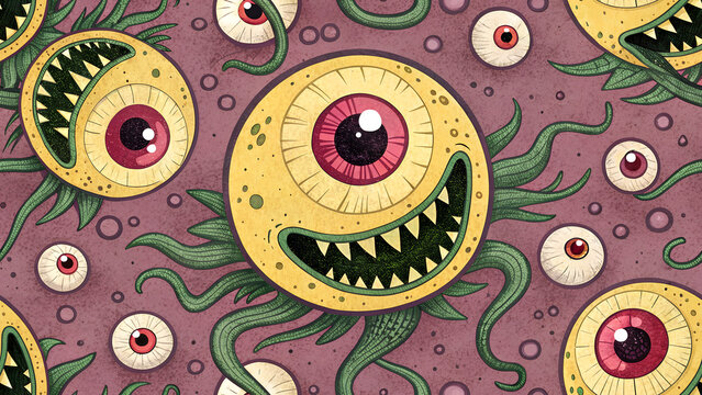 Monster eye vector pattern design, creepy scary monster eyes background, halloween monster design