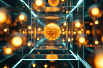 glowing spheres floating inside impossible frames optical illusion