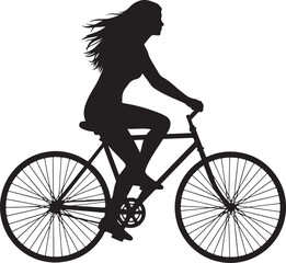 Obraz premium Black silhouette of a woman riding a bicycle cycling