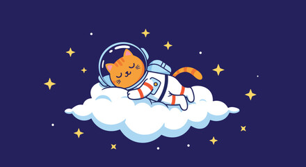 Naklejka premium Orange cat astronaut sleeping on a cloud in space