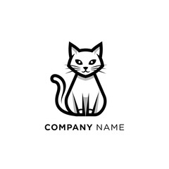 Minimalist black and white sitting cat logo design.