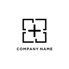 Obraz premium Minimalist Square Target Logo with Central Cross Symbol.