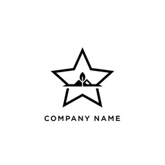 Obraz premium Minimalist Star Logo Design with Mountain and Plant Silhouette for Eco-Friendly Brand.