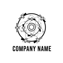 Satellite Network Orbiting Earth Logo Design for Technology Company.