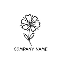 Simple Line Drawing of a Flower with Stem and Leaves.