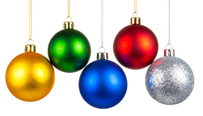 Christmas Ornament Collection Hanging with String &ndash; Silver, Blue, Gold, Red &ndash; Transparent PNG