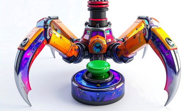 Vibrant robotic claw over a button