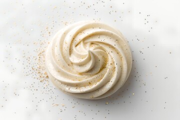Creamy White Swirl Dessert with Gold Glitter on Marble