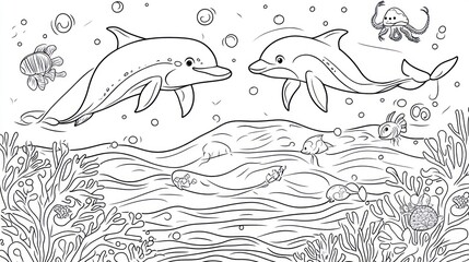Obraz premium Dolphins underwater coloring page