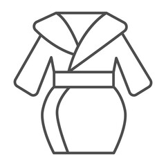 Raincoat with belt thin line icon, autumn clothing concept. Vector graphics. Rain coat for women, clothes sign on white background, outline style icon for mobile or web design.