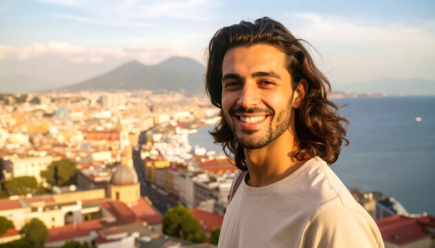 Smiling man overlooking cityscape