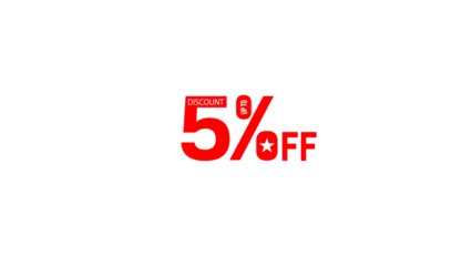Bright red neon sign displaying five percent off against a black background