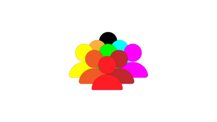 Abstract colorful group of diverse people icons on black background representing community and unity