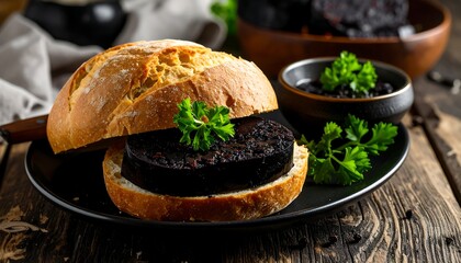 Savory black pudding sandwich