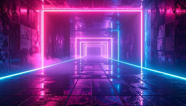 Neon tunnel with pink and blue light (2)