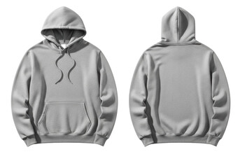 Light heather grey unisex hoodie with kangaroo pocket, drawstrings, soft fleece cotton blend, smooth drape, isolated on transparent background with negative space. Product photography concept