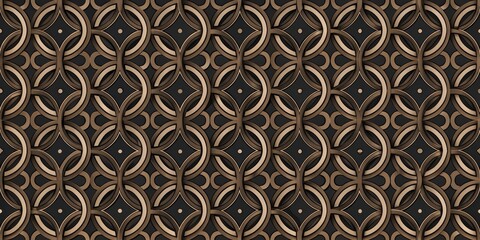 Elegant Abstract Interlocking Circular Pattern with Dark Background and Metallic Accents