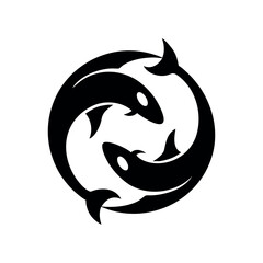 Dolphin pair logo forming a yin yang inspired artistic composition Vector illustration