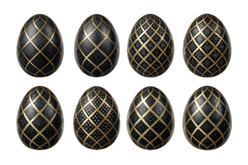 Luxury Black Diamond Easter Eggs PNG Set –  Elegant Decorative Eggs, Sparkling Crystal Texture, Transparent Background, No Shadows