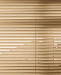 Horizontal venetian blinds against a window in closeup