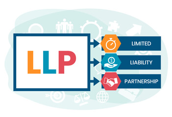LLP, Limited Liability Partnership. Concept with keywords, people and icons. Flat vector illustration. Isolated on white background.