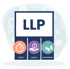 LLP, Limited Liability Partnership. Concept with keywords, people and icons. Flat vector illustration. Isolated on white background.