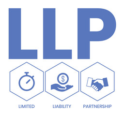 LLP, Limited Liability Partnership. Concept with keywords, people and icons. Flat vector illustration. Isolated on white background.