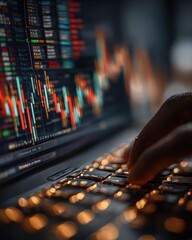 Analyzing stock market data on a laptop, symbolizing finance and investment