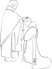 One continuous single drawing line art flat doodle religion, person, priest, adult, spirituality, christianity, church. Isolated image hand draw contour on a white background, hand drawn, not AI