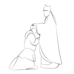 One continuous single drawing line art flat doodle religion, priest, church, christianity, god, catholicism, man, spirituality. Isolated image hand draw contour on a white background, hand drawn, not 