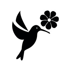 Artistic hummingbird emblem created with flower sipping decorative style Vector illustration