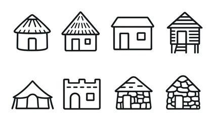 Fototapeta premium Diverse traditional house icons collection on dark background