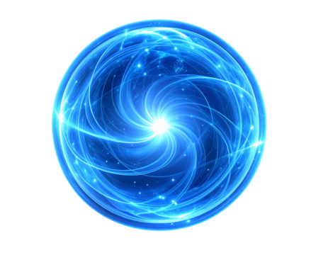  Cosmic Blue Energy Orb with Swirling Light Trails and Nebula Glow, Isolated PNG