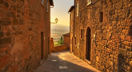 Naklejka premium Italian village alley sunlight