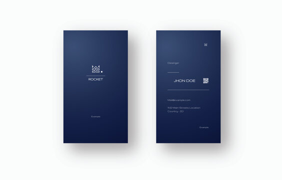 Modern Navy Vertical Business Card Template with QR Code