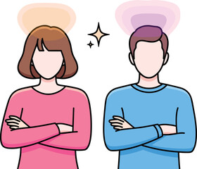 Confident Cartoon Characters Standing with Arms Crossed in Colorful Illustration