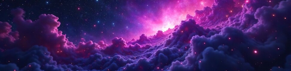 Distorted, swirling nebulae in deep space, radiating ominous purple and black hues, resembling nightmarish stars Cosmic horror, celestial dread, abstract, fantasy , spooky, galaxy, nebula