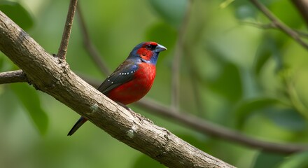 Obraz premium Red bird perched on branch