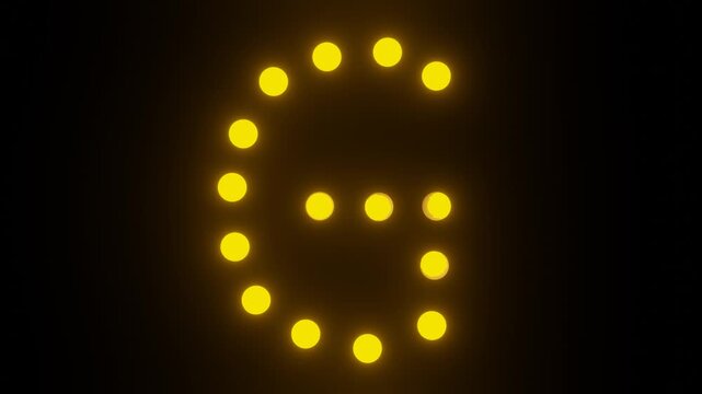 Flashing orange dot matrix letter G on black background