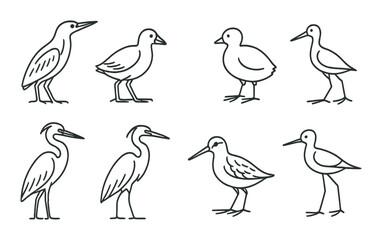 Silhouette set of herons and shorebirds on gradient background